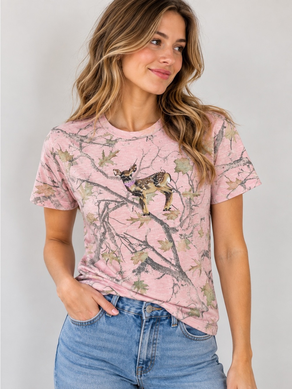 Adorable Pink Camo Fawn T-shirt Size M